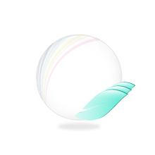 透明な球体、それに映りこむ虹を描いた、透明感のあるロゴマーク