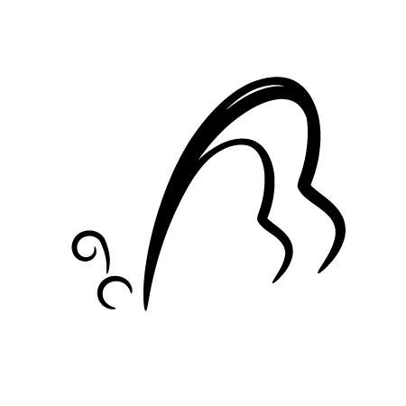 「M」の字をモチーフにした単色、蝶々をかたどったロゴマーク