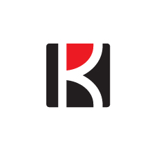 「K」の文字を意識した、赤でアクセントを入れ込んだロゴマーク